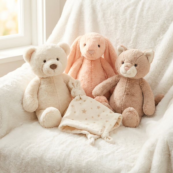 Peluches et doudous — ours en peluche blanc, rose et beige Playland